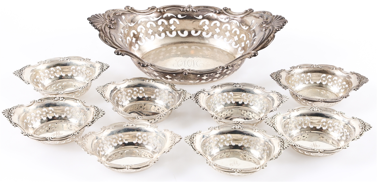 BAILEY, BANKS, & BIDDLE STERLING SERVING TRAY SET OF 9