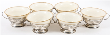 LENOX PORCELAIN TEA CUPS WITH STERLING BASES