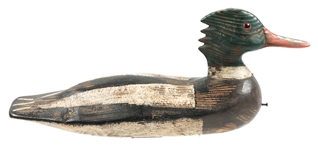 CARVED MERGANSER WOOD DUCK DECOYS LOT OF 2