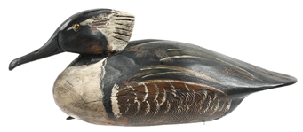 CARVED MERGANSER WOOD DUCK DECOYS LOT OF 2