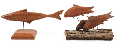 FOLK ART FISH CARVINGS & FISH STATUETTES LOT OF 6
