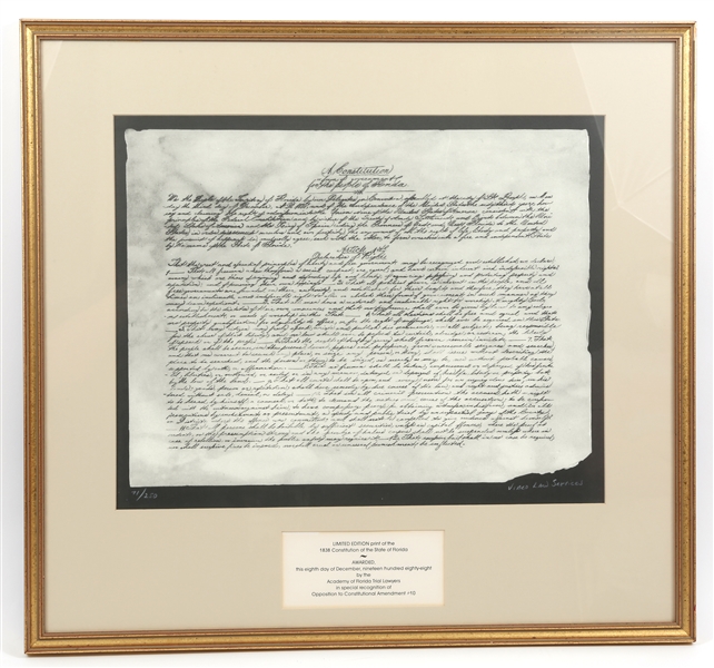 FRAMED LITHOGRAPH PRINT OF FLORIDA CONSTITUTION #71/250