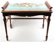EARLY 20TH C. BENCH WITH EMBROIDERED SEAT