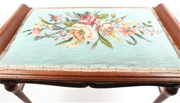 EARLY 20TH C. BENCH WITH EMBROIDERED SEAT
