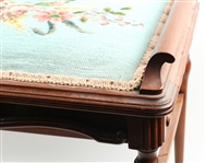 EARLY 20TH C. BENCH WITH EMBROIDERED SEAT
