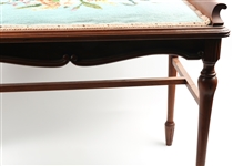 EARLY 20TH C. BENCH WITH EMBROIDERED SEAT