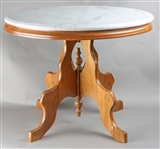 20TH C. OAK END TABLE WITH MARBLE TOP