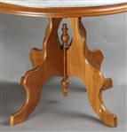 20TH C. OAK END TABLE WITH MARBLE TOP