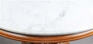 20TH C. OAK END TABLE WITH MARBLE TOP