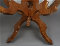 20TH C. OAK END TABLE WITH MARBLE TOP