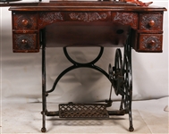 EARLY 20TH C. TREADLE SEWING MACHINES & WOOD CABINET