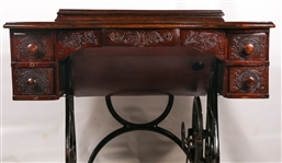 EARLY 20TH C. TREADLE SEWING MACHINES & WOOD CABINET
