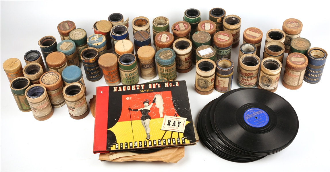 40+ 78MM GRAMOPHONE & 40+ PHONOGRAPH CYLINDER RECORDS