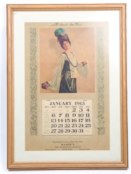 FRAMED MASONS THE CURIOSITY SHOPPE 1913 CALENDAR