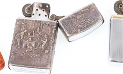 ZIPPO LIGHTERS, SILVER PLATE COMB, & COMPACT LOCKET