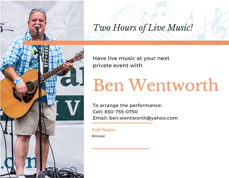 PRIVATE EVENT MUSIC PERFORMANCE WITH BEN WENTWORTH