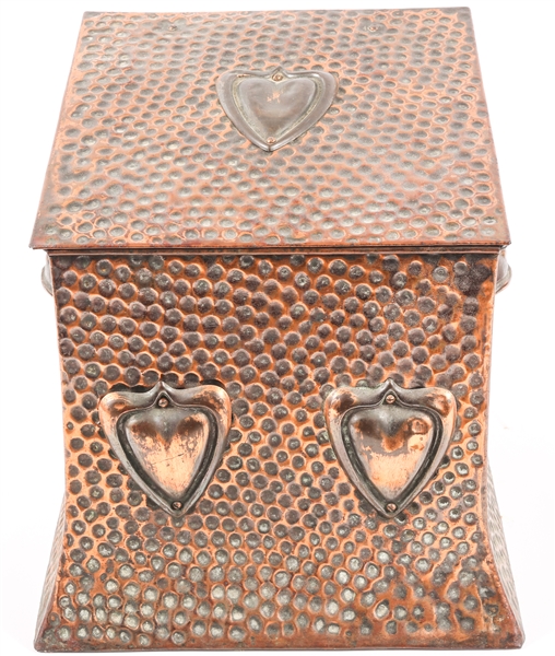 ARTS AND CRAFTS HAMMERED COPPER COAL BOX 