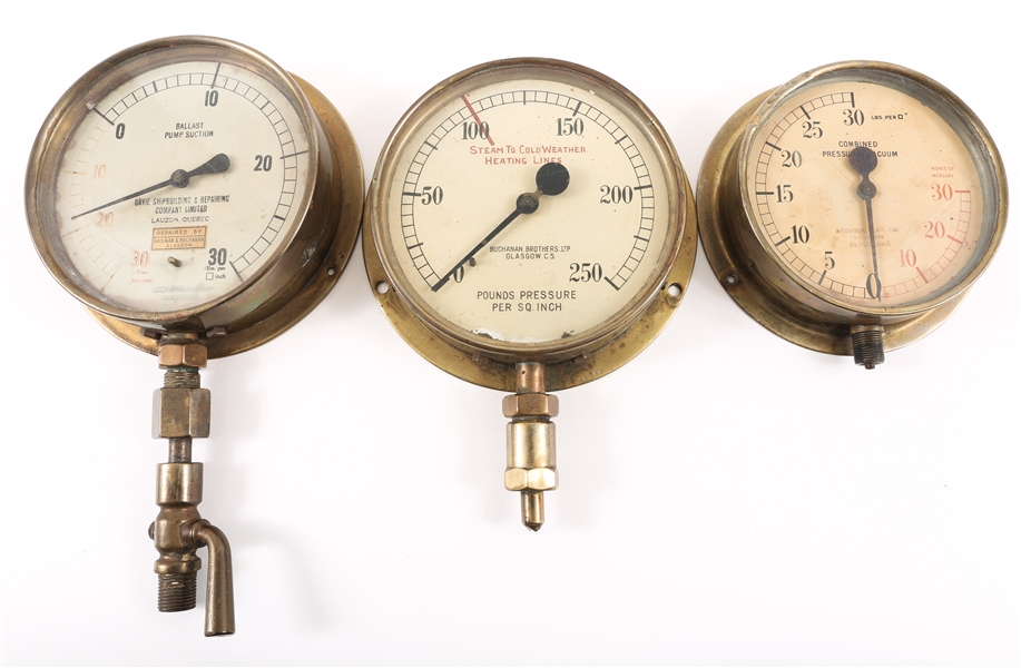EARLY 20TH C. BRASS PRESSURE GAUGES 