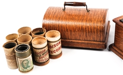 EDISON PHONOGRAPH WITH HORN & 3 CYLINDER RECORDS