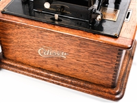 EDISON PHONOGRAPH WITH HORN & 3 CYLINDER RECORDS