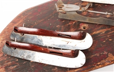 19TH & EARLY 20TH C. ICE SKATES AND SNOW SLED