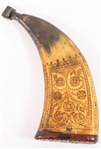 MID 18TH C. EUROPEAN CARVED HORN POWDER FLASK