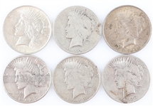 1922 US SILVER PEACE DOLLAR COINS - LOT OF 6
