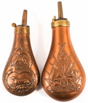 19TH C. COPPER/BRASS POWDER FLASKS LOT OF TWO
