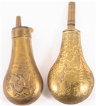 19TH C. BRASS POWDER FLASKS LOT OF TWO
