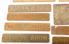 20TH C. BLOCK AND TACKLE PULLIES & BRASS SHIP PLAQUES