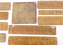 20TH C. BLOCK AND TACKLE PULLIES & BRASS SHIP PLAQUES