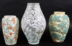 20TH C. SATIN AND FROSTED GLASS VASES