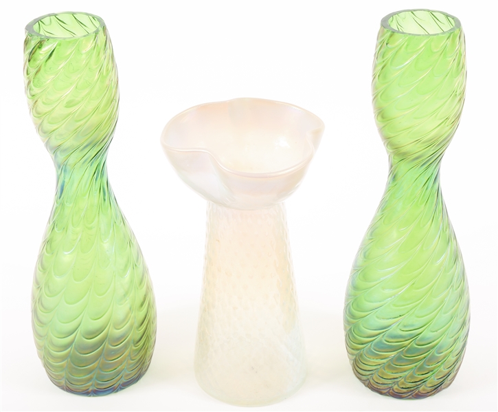OPALESCENT GLASS VASES LOT OF THREE