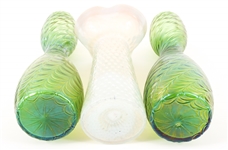 OPALESCENT GLASS VASES LOT OF THREE