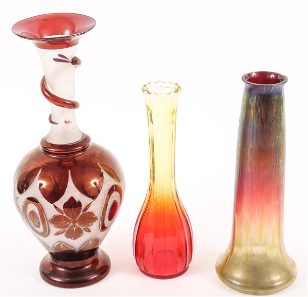 EARTH TONE DECORATIVE GLASS VASES LOT OF THREE