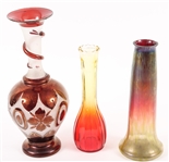 EARTH TONE DECORATIVE GLASS VASES LOT OF THREE