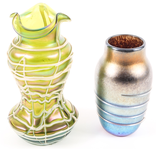 ABSTRACT IRIDESCENT VASES LOT OF TWO