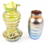 ABSTRACT IRIDESCENT VASES LOT OF TWO