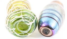 ABSTRACT IRIDESCENT VASES LOT OF TWO