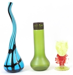 MULTICOLORED GLASS ART VASES LOT OF THREE
