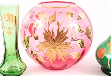 PAINTED & GILT GLASS VASES LOT OF EIGHT