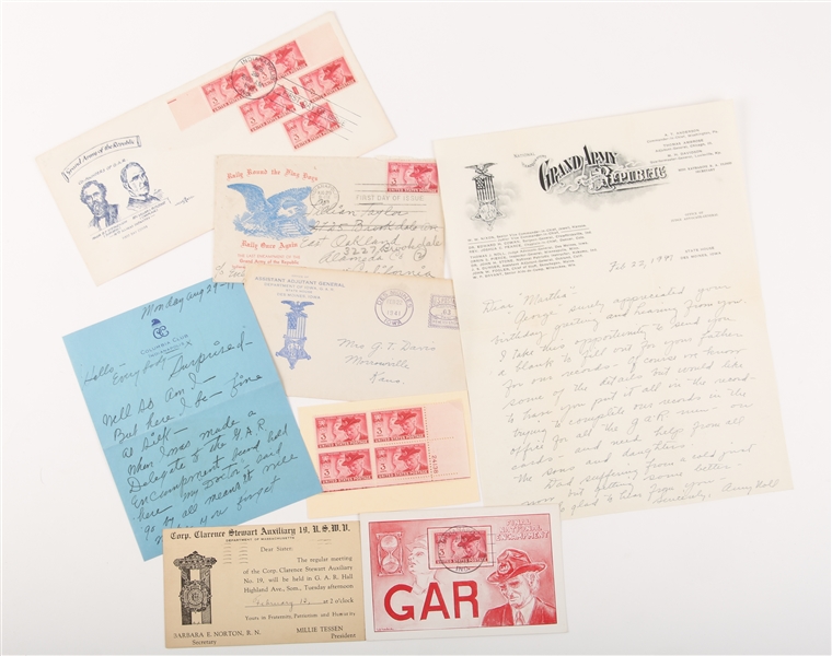 1940S USWV & GAR LETTERS, POSTCARDS, STAMPS & COVERS