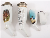 PAINTED PORCELAIN SMOKING PIPES & BOWL - LOT OF 4