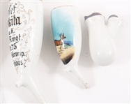 PAINTED PORCELAIN SMOKING PIPES & BOWL - LOT OF 4