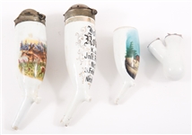 PAINTED PORCELAIN SMOKING PIPES & BOWL - LOT OF 4