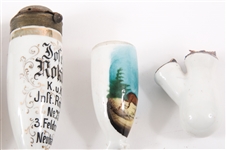 PAINTED PORCELAIN SMOKING PIPES & BOWL - LOT OF 4