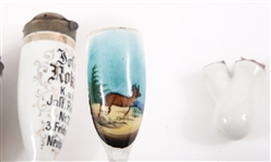 PAINTED PORCELAIN SMOKING PIPES & BOWL - LOT OF 4
