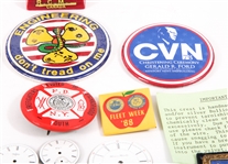 POCKET WATCH DIALS, POLITICAL BUTTONS, CANADIAN MOUNTIE