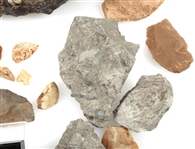 LITHIC CORE AND ARROWHEAD SHARDS & FOSSIL SPECIMENS