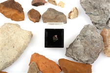 LITHIC CORE AND ARROWHEAD SHARDS & FOSSIL SPECIMENS
